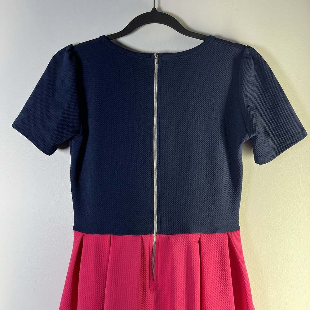 Lularoe Amelia Womens Sz Small Dress Pink Blue Color Block Pockets Textured Work - Picture 8 of 9